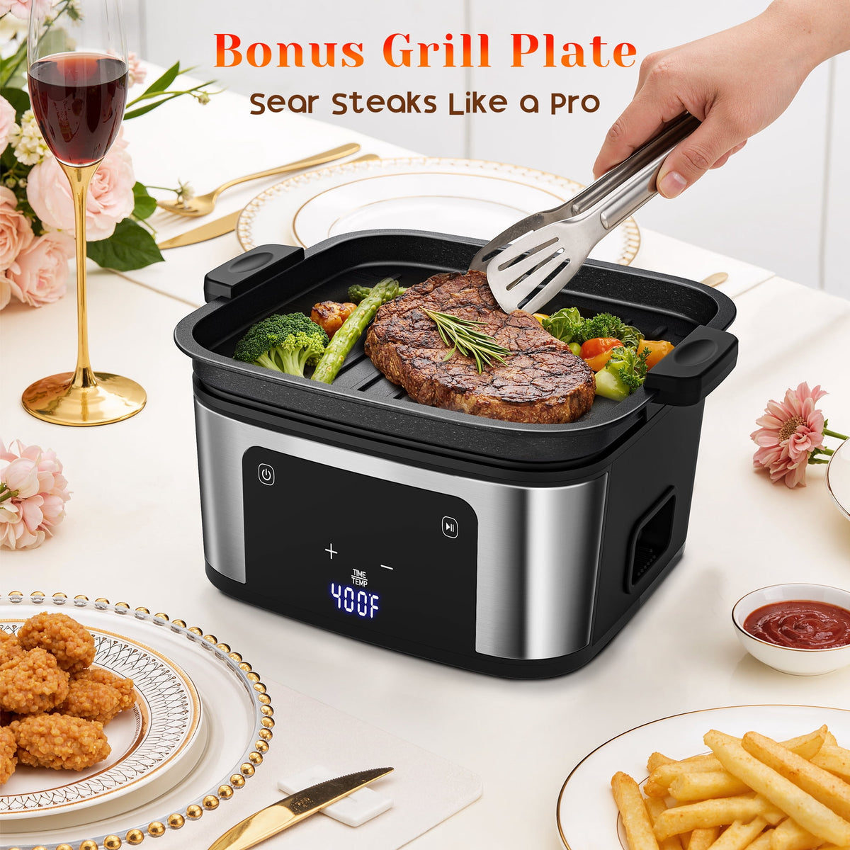 7.5QT XL Air Fryer with Flip-Over Grill, 8 Cooking Presets, Internal Light, 160-400°F, Auto Shutoff, Dishwasher Safe, 100 Paper Liners Included for Easy Cleanup