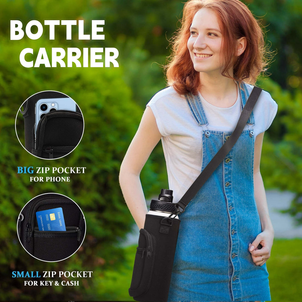 64 oz Water Bottle with Straw & Spout Lids - Half Gallon Insulated Water Bottle,Wide Mouth Metal Canteen Thermo Flask,Leak-proof Water Jug,Black