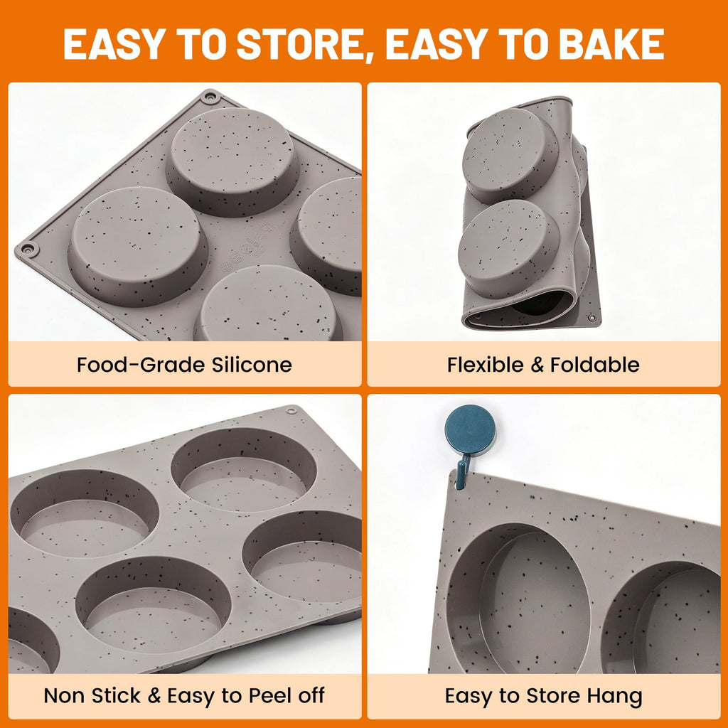 CAKETIME 3 Pcs Silicone Egg Sandwich Molds, 3 Inch Muffin Top Pan Non Stick, Round Silicone Baking Mold for Baking English Muffins