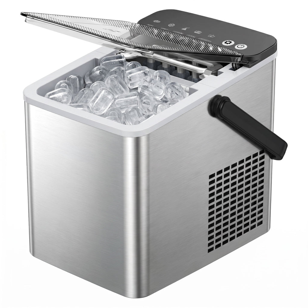 SIMZLIFE Portable Countertop Ice Maker, 26 Lbs/Day, 9 Bullet Ice Cubes in 6 Minutes, 2 Ice Sizes, Self-Cleaning Ice Machine, Black