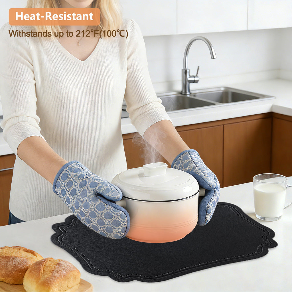 VCVCOO Placemats Set of 4 Beige Leather Place Mats Waterproof Wipeable Heat Resistant Sturdy Rectangle Kitchen Dining Table Mats for Indoor Outdoor Reversible Easy to Clean Place Mats