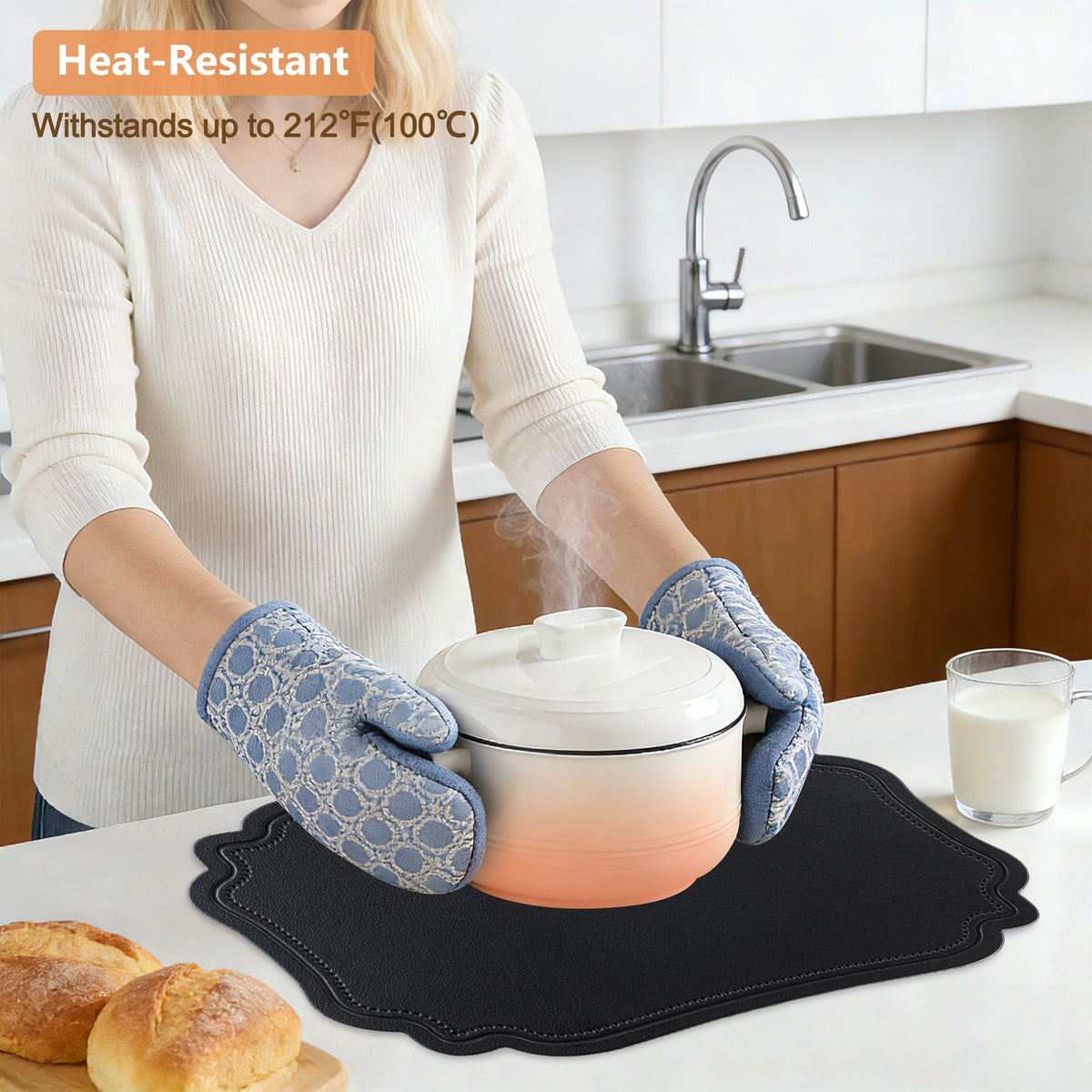 VCVCOO Placemats Set of 4 Beige Leather Place Mats Waterproof Wipeable Heat Resistant Sturdy Rectangle Kitchen Dining Table Mats for Indoor Outdoor Reversible Easy to Clean Place Mats