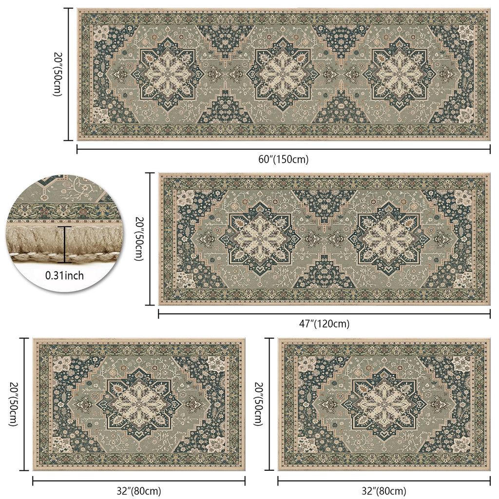 TECHVIDA Kitchen Rug Set 3 Piece,Non Slip Machine Washable Kitchen Mats, Farmhouse Hallway Doormat for Home Floor and Living Room,Gray