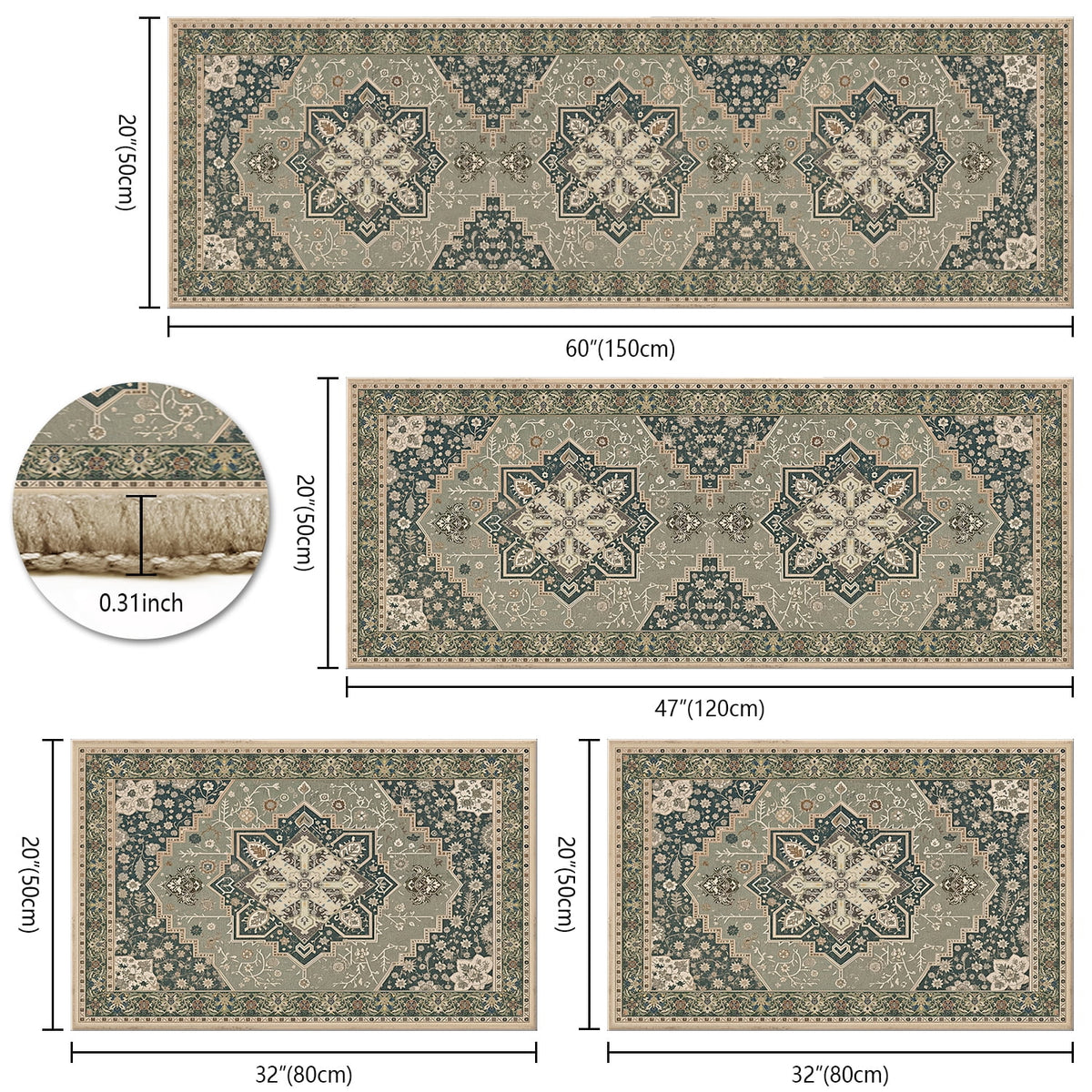 TECHVIDA Kitchen Rug Set 3 Piece,Non Slip Machine Washable Kitchen Mats, Farmhouse Hallway Doormat for Home Floor and Living Room,Gray