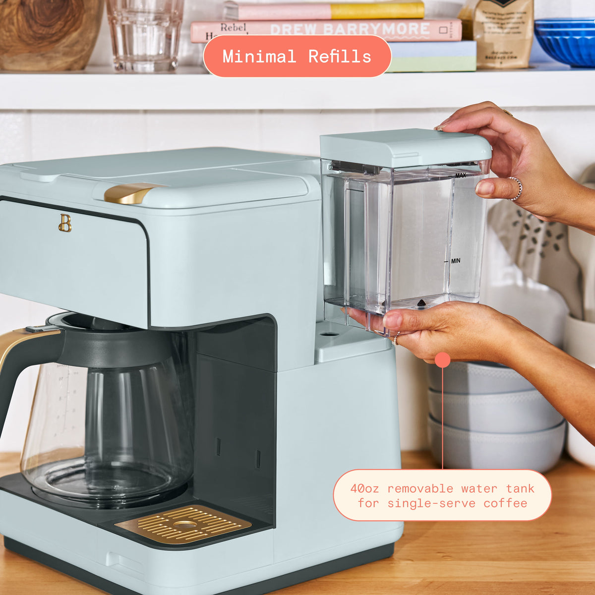 Beautiful by Drew Barrymore Multi-Brew 12-Cup Programmable Drip & Single-Serve Coffee Maker, White Icing