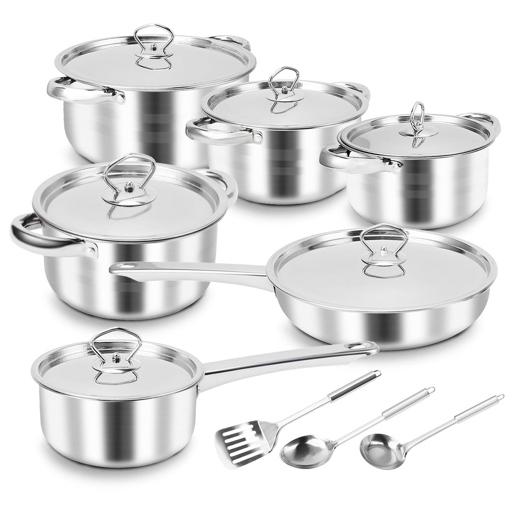 15 Piece Stainless Steel Cookware Set, Pots and Pans Set with Lids Non Toxic, Kitchen Induction Cookware with Utensil Sets For Oven & Dishwasher ,Heavy Premium Kitchen Cooking
