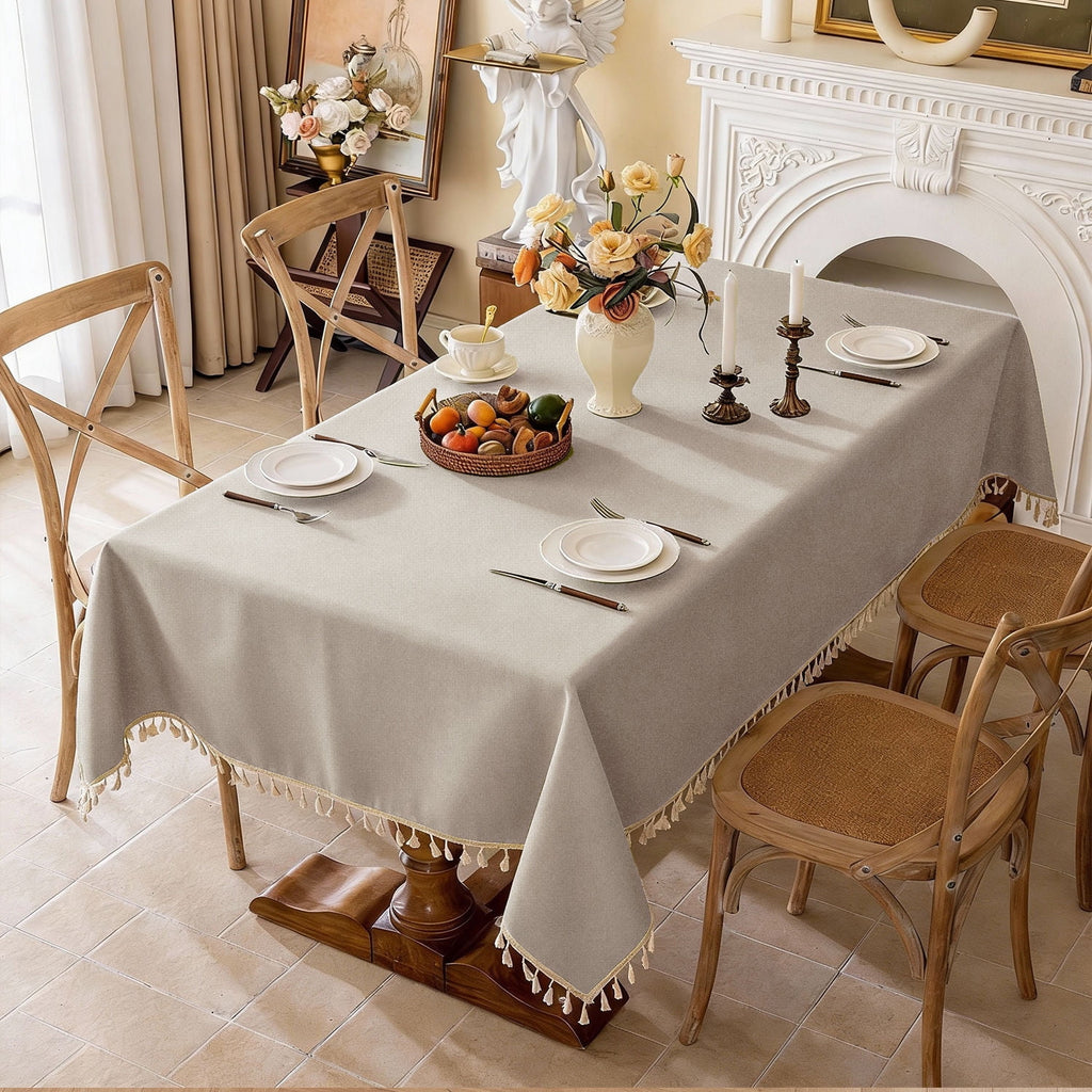 Soulgenix Tablecloth, 55"*70" Rectangle Table Cloth with Tassel, Table Cover for Dining, Party, Home, Fits Tables 30"×45" (4-6 seats), Beige