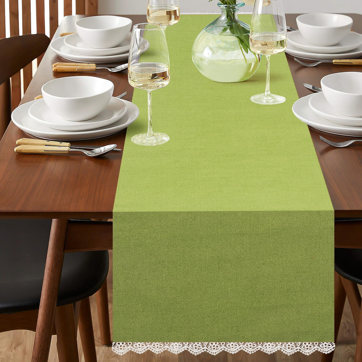 Fingercraft Table Runners, Cotton Dinner Table Centerpiece with Beautiful Premium Lace, Home and Dining Aqua-90