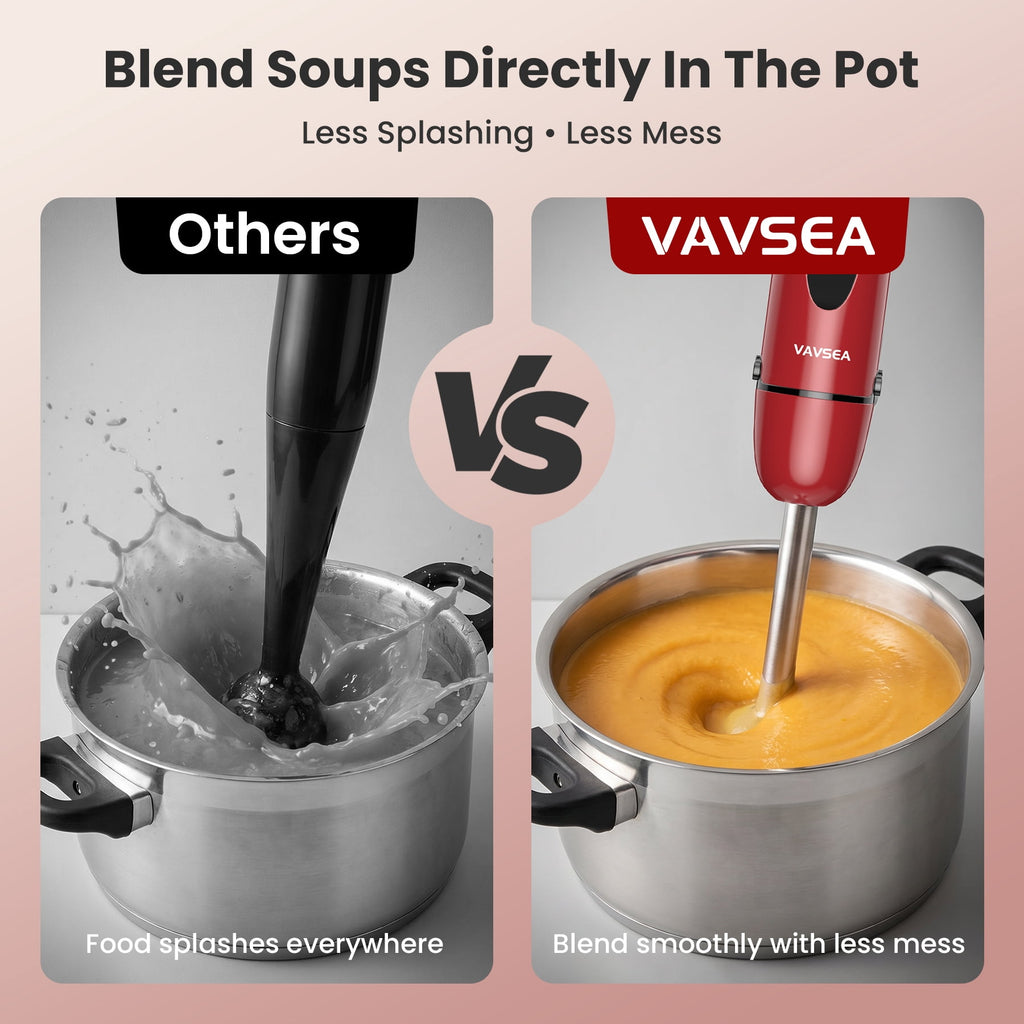 VAVSEA Immersion Blender, 1100W 5-in-1 Hand Blender, 24-Speed Stick Blender for Small Kitchen, Splash-Resistant Handheld Blender Mixer with Turbo Mode for Smoothies, Baby Food, Black