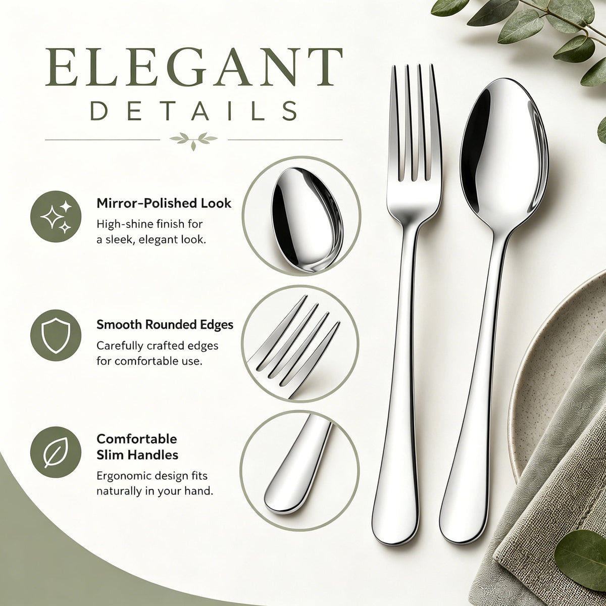 TINANA Silverware Sets, 48 PCS Flatware Set for 8, Stainless Steel Cutlery Utensil Set with Steak Knives Mirror Polished Forks and Spoons, Silver