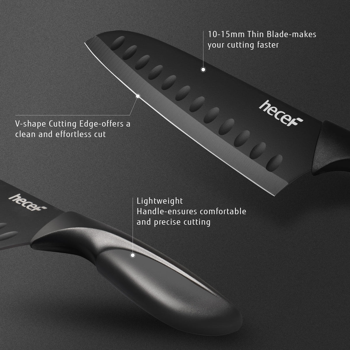 Hecef 3-Piece Kitchen Knife Set Chef, Santoku and Paring Knives, Ultra Sharp, Rust-Resistant