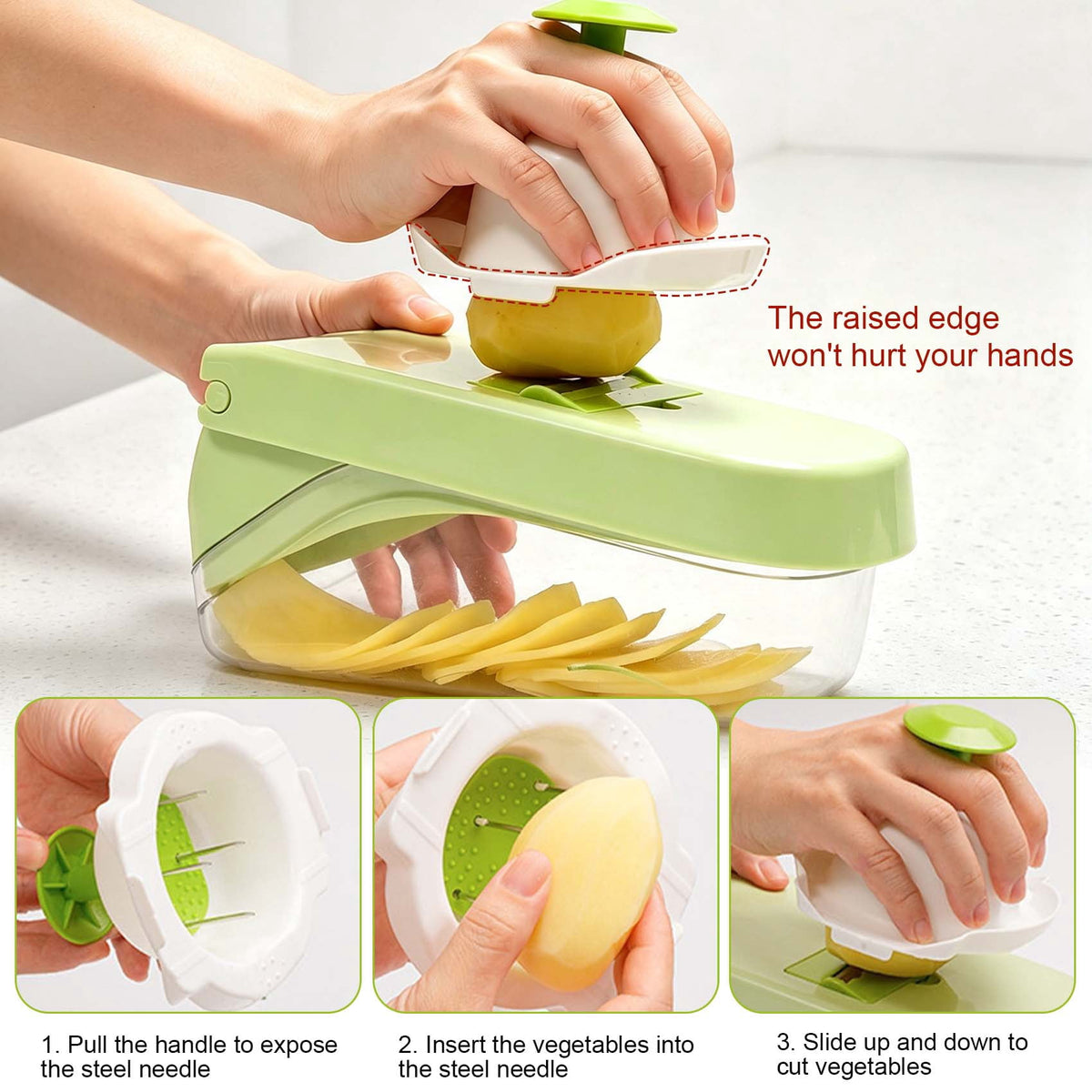 NANAOUS 17-in-1 Multifunctional Vegetable Chopper with Stainless Steel Blades- Manual Kitchen Slicer for Onion, Potato, Fruit