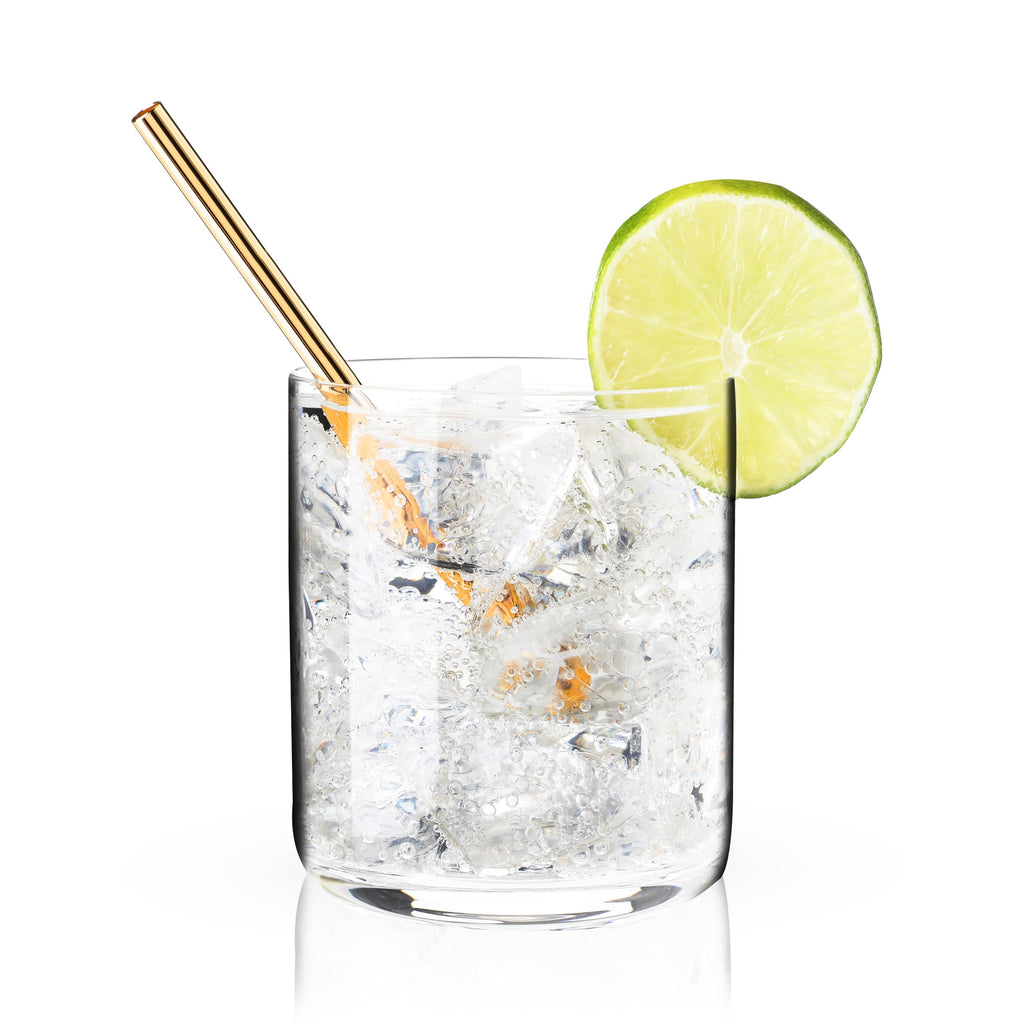 Viski Belmont Stainless Steel Cocktail Straws, Reusable Straws 5" Set of 6