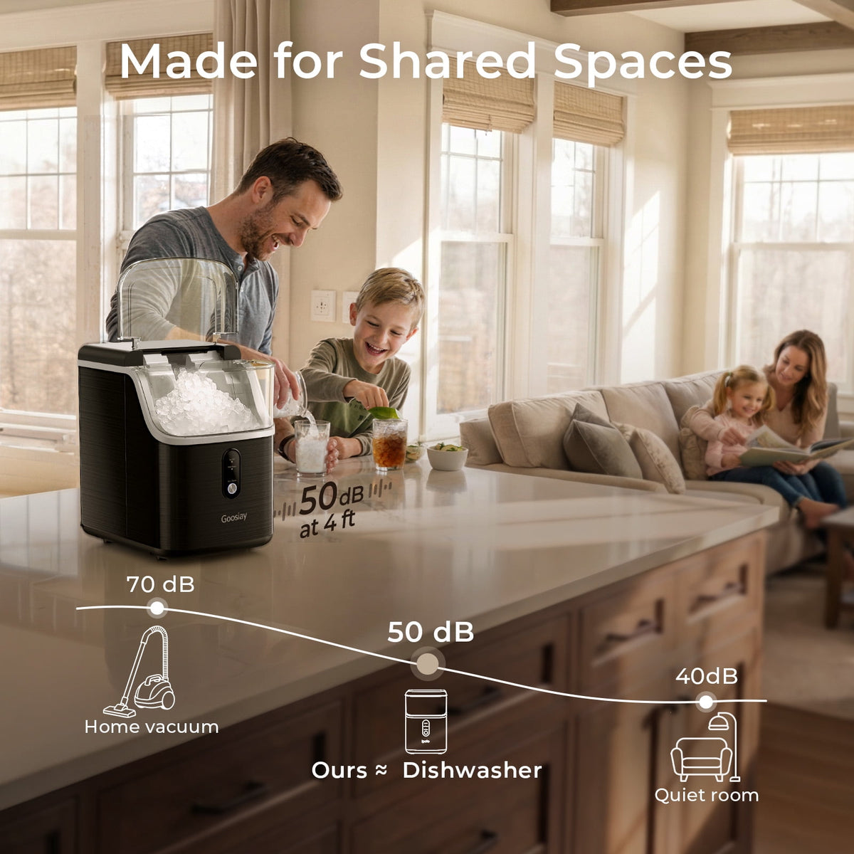 Goosiay Nugget Ice Maker Countertop, 33lbs Per Day Portable Ice Machine with Soft Chewable Pellet Ice, Stainless Steel, Black