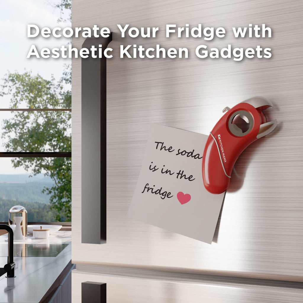 Kitchen Mama Epic One Magnetic Multifunction Opener: Beer, Soda Can, Pull Tab, Jar Opener (Red)