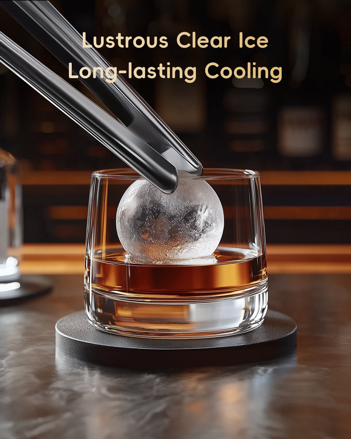 Ecozy Chillio Clear Ice Ball Maker, Automatic Water Supply, 4 Pcs in 40 Mins, 144 Pcs/24H, Shpere Ice Maker for Whiskey & Bourbon