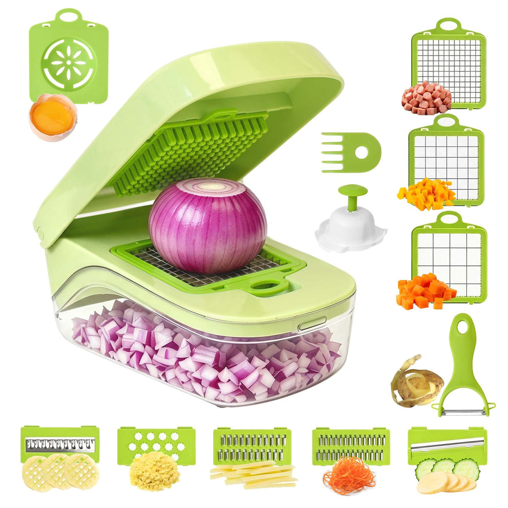 NANAOUS 17-in-1 Multifunctional Vegetable Chopper with Stainless Steel Blades- Manual Kitchen Slicer for Onion, Potato, Fruit
