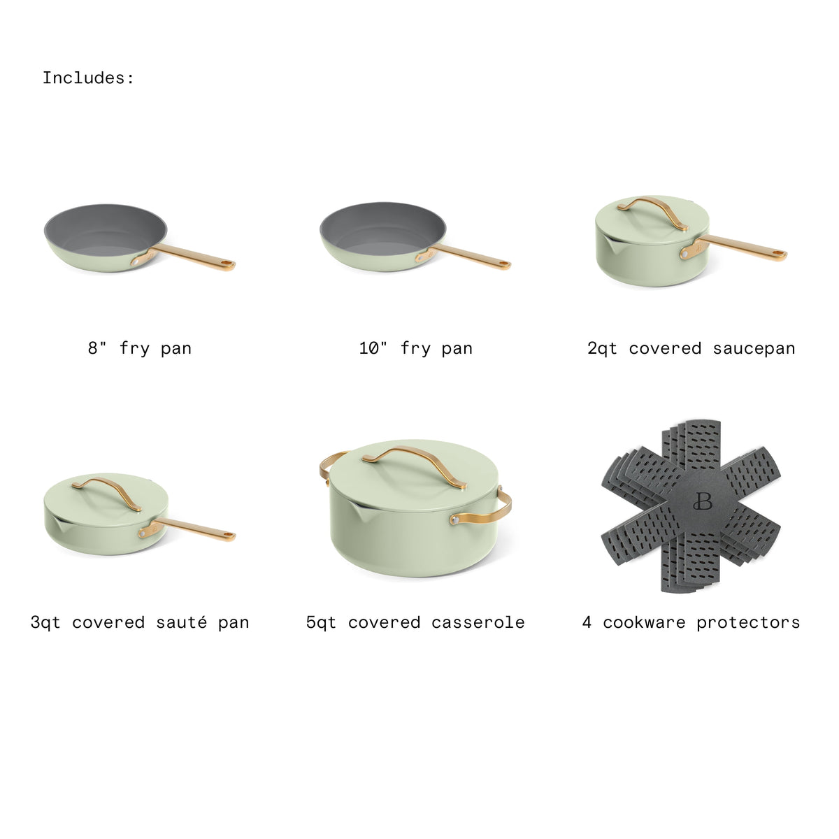 Beautiful 12-Piece Cookware Set, Pots and Pans with Strainer Lids and EverGood Ceramic Nonstick Coating, White Icing by Drew Barrymore