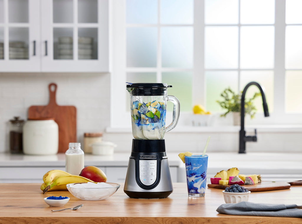 BLACK+DECKER Quiet Blender, 48 oz Glass Jar + 24 oz Personal Jar, 1000W, 3 Speeds