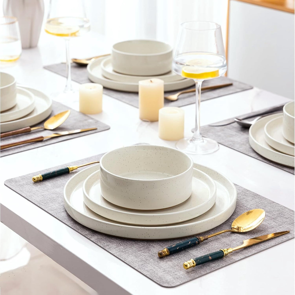 AmorArc Ceramic Dinnerware Set for 4 | Speckled Stoneware Plates and Bowls with unglazed terracotta | Scratch Resistant, Dishwasher & Microwave Safe Dishes Sets- 12-Pcs Pink