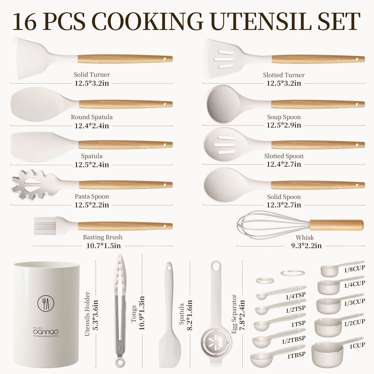 Silicone Cooking Utensils Set - Silicone Kitchen Utensils for Cooking Wooden Handles, 446°F Heat Resistant Kitchen Utensil Spatula Sets w Holder, Gadgets for Non-Stick Cookware BPA FREE (Black)