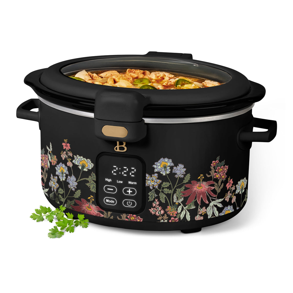 Beautiful 4 Qt Digital Slow Cooker with Hinged Locking Lid, Thyme Green by Drew Barrymore