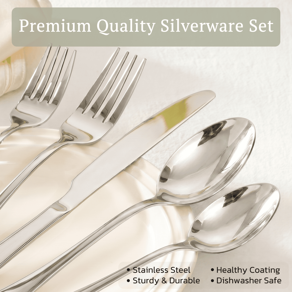 Astercook 25-Pieces Silverware Set with Steak Knives, Tableware Set for 4 - Great Food-Grade Stainless Steel Flatware Set, Mirror-Polished Dining Utensil Set Perfect for Home & Restaurant