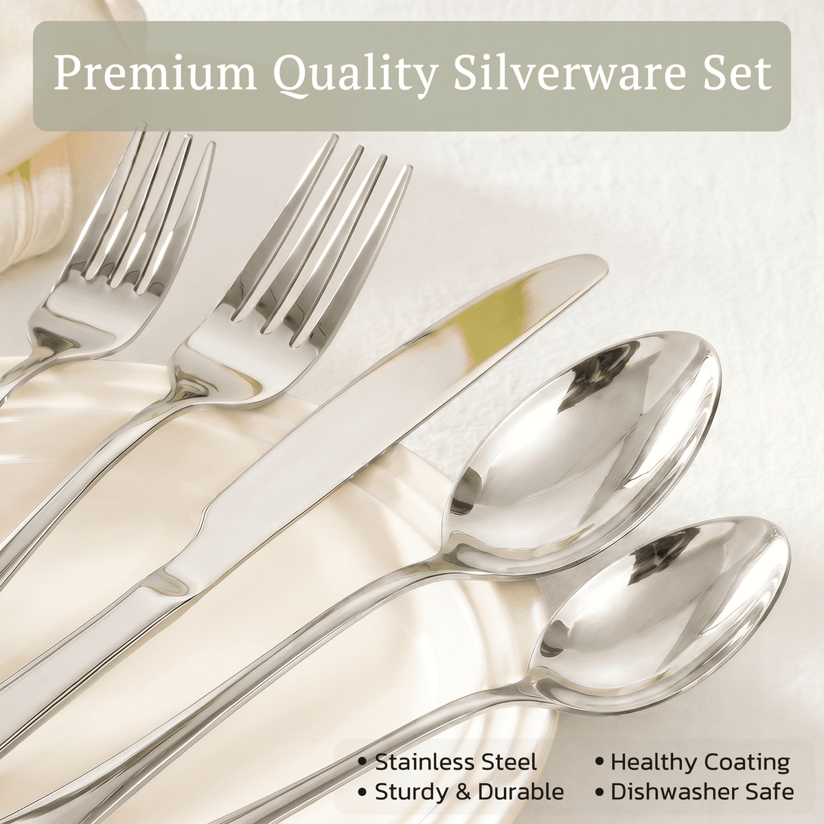 Astercook 25-Pieces Silverware Set with Steak Knives, Tableware Set for 4 - Great Food-Grade Stainless Steel Flatware Set, Mirror-Polished Dining Utensil Set Perfect for Home & Restaurant