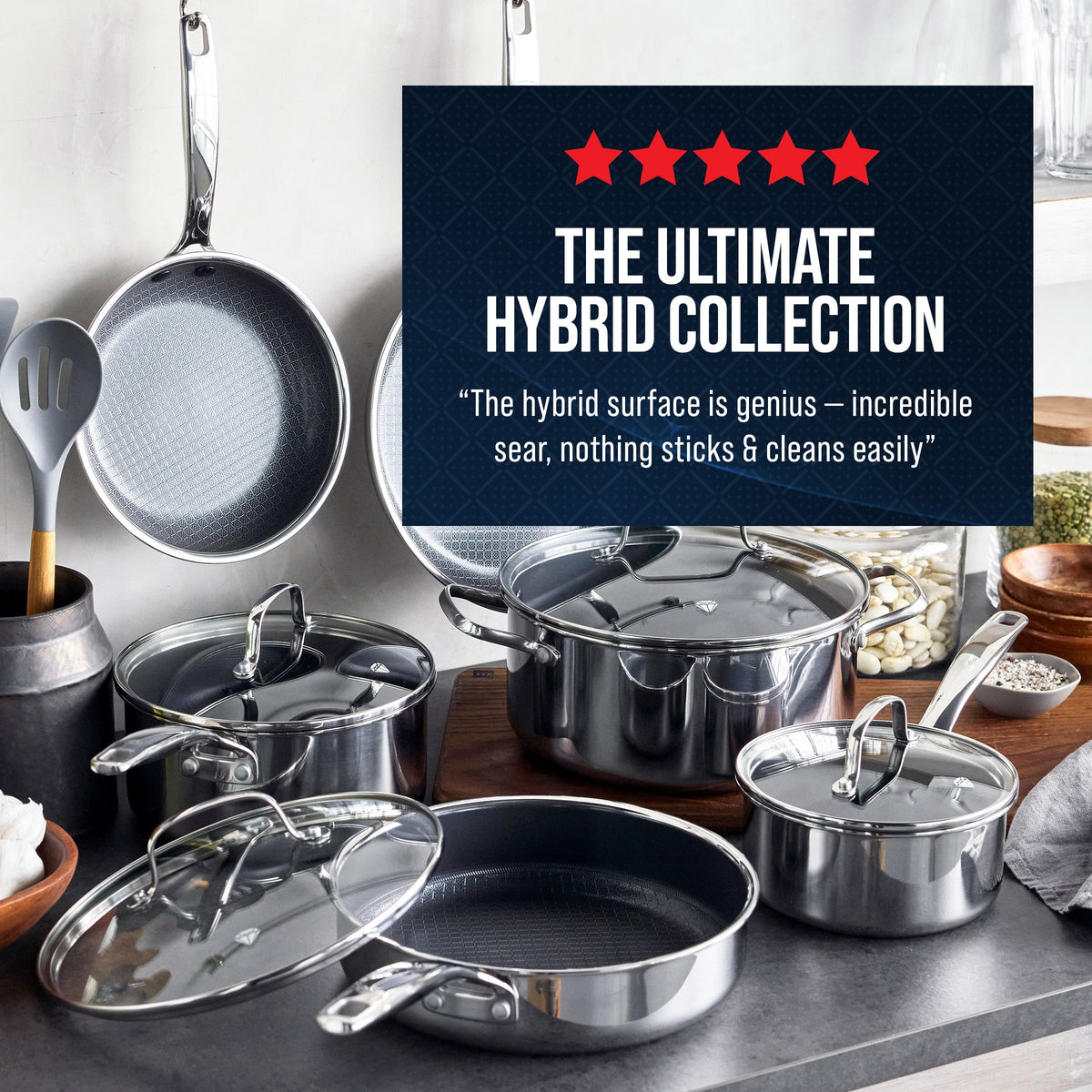 Blue Diamond Diamond Bond 5-Piece Non-Stick Frying Pans Set, Stainless Steel Hybrid Cookware