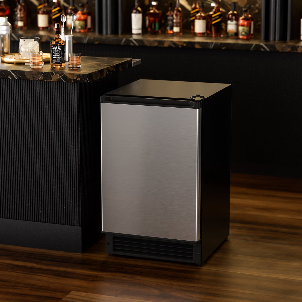 OUTBID 15" Under Counter Ice Maker Drainless, 25 lbs/24H Crescent Ice Machine with 22 lbs Storagefor Home Bar Kitchen Commercial, ETL