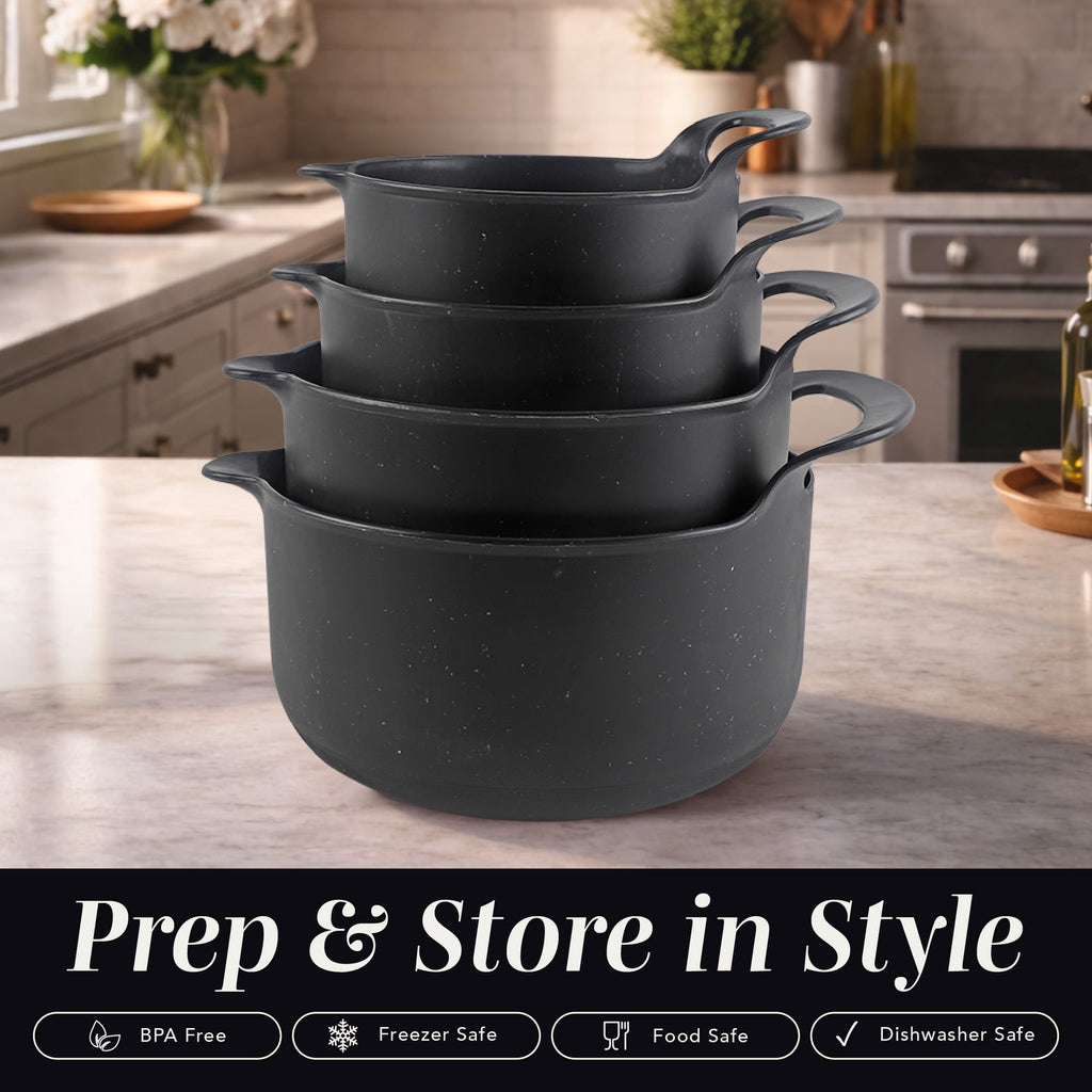 COOK WITH COLOR Mixing Bowls Set, 4-Piece Non-Slip Mixing Bowls with Pour Spouts & Handles, Black Speckled