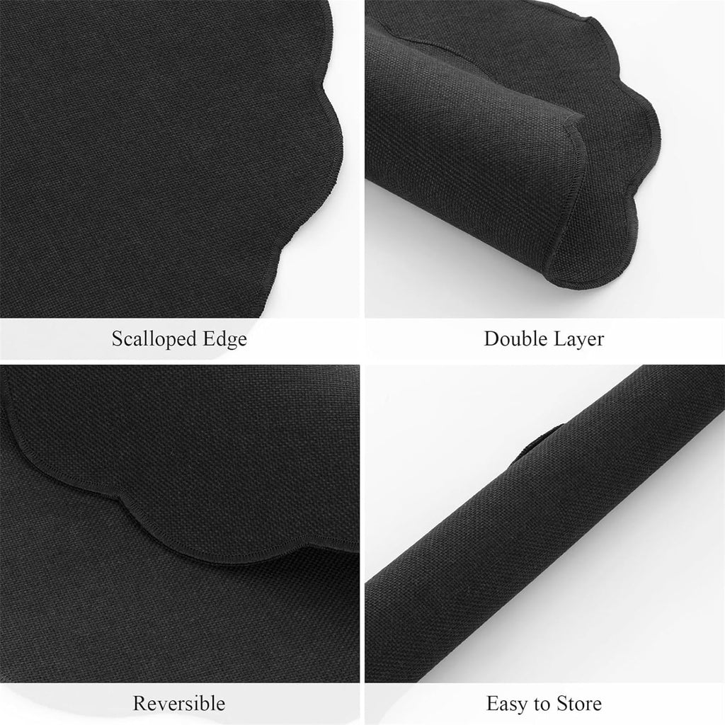 Ileading Scalloped Round Placemats Set of 6 Polyester Linen Blend Washable Non Slip Place Mats Easy Clean Heat Resistant Table Mats for Kitchen Dining Table Decor