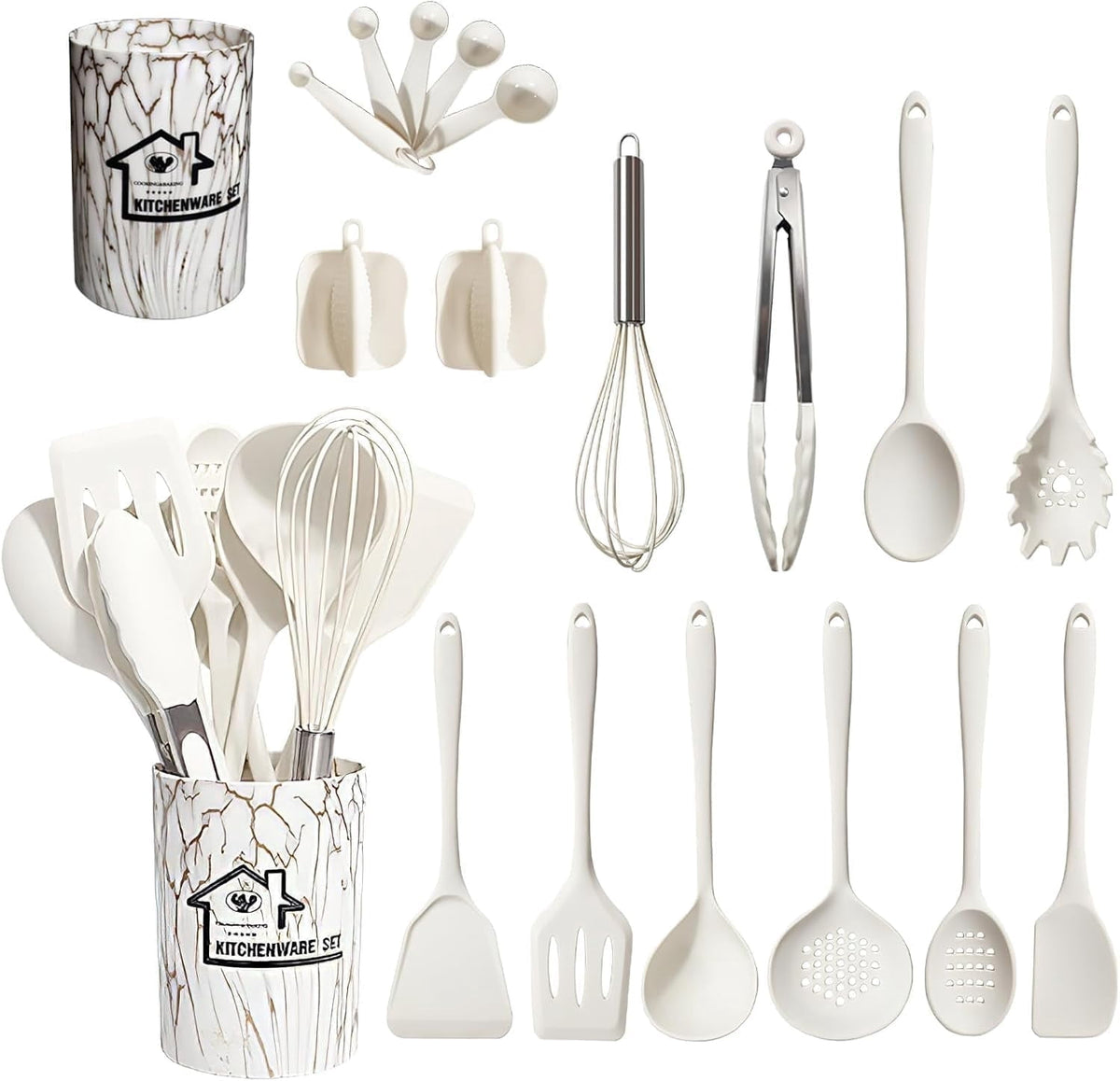 18PCS Silicone Cooking Utensils Set - 446°F Heat Resistant Kitchen Utensils,Turner Tongs,Spatula,Spoon,Brush,Whisk,Kitchen Utensil Gadgets Tools Set for Nonstick Cookware,Dishwasher Safe - Black