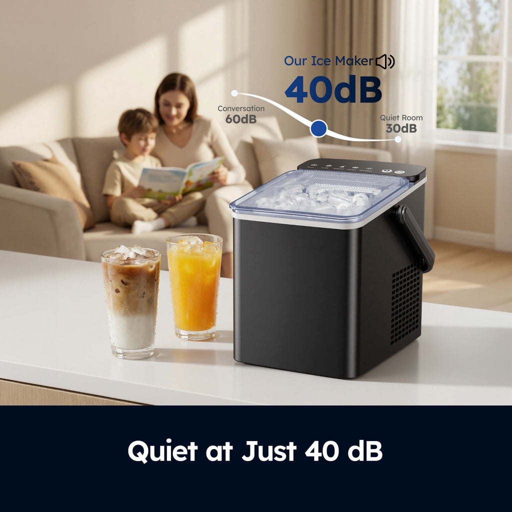 SIMZLIFE Portable Countertop Ice Maker, 26 Lbs/Day, 9 Bullet Ice Cubes in 6 Minutes, 2 Ice Sizes, Self-Cleaning Ice Machine, Black