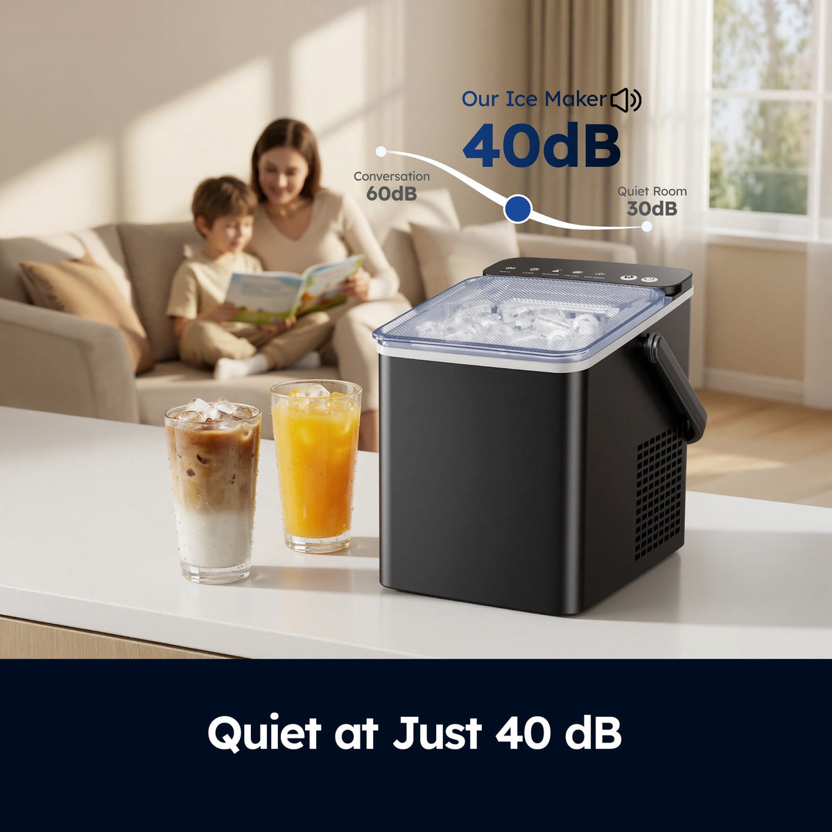 SIMZLIFE Portable Countertop Ice Maker, 26 Lbs/Day, 9 Bullet Ice Cubes in 6 Minutes, 2 Ice Sizes, Self-Cleaning Ice Machine, Black