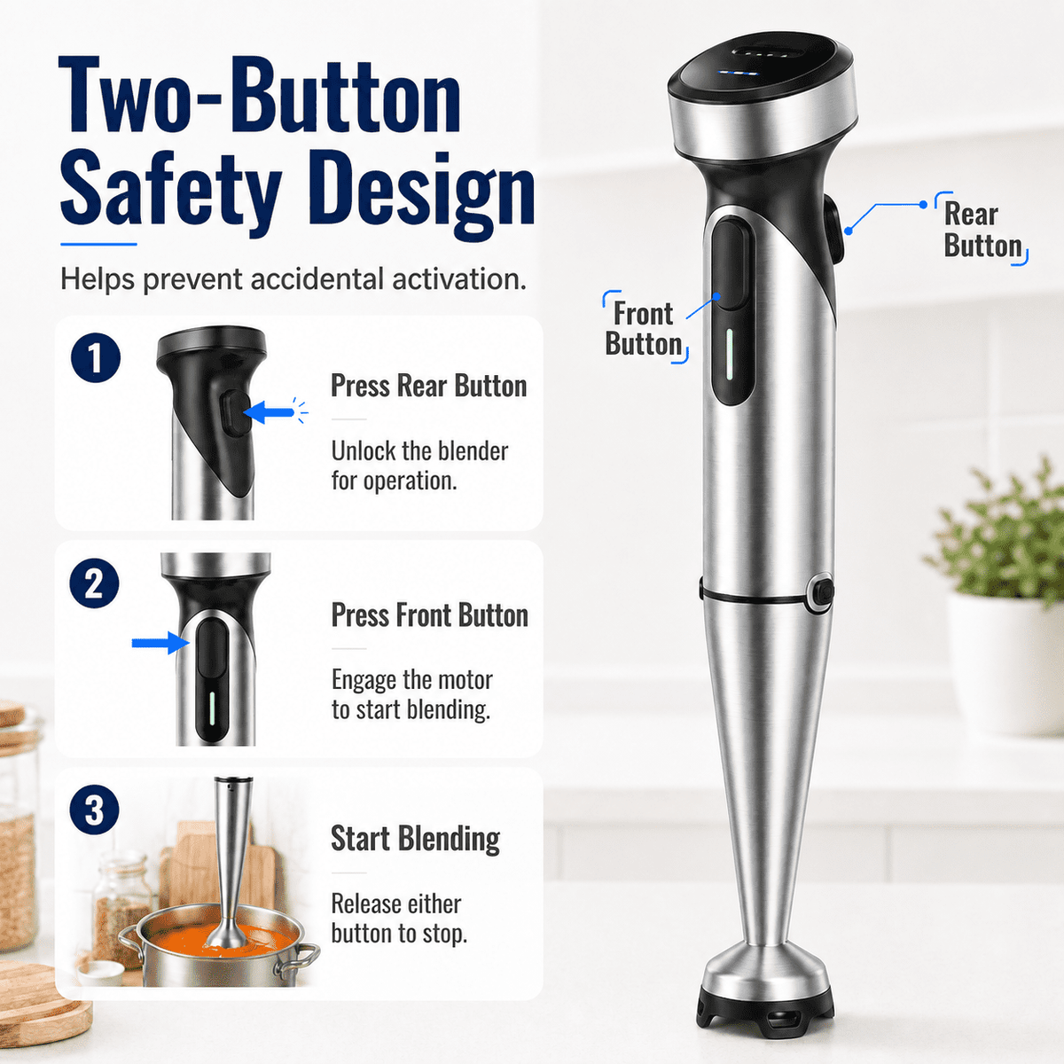 Cordless Immersion Blender, Rechargeable Hand Blender with Type-C Charging, 200W Portable Stick Mixer for Smoothies, Soups, Sauces, Puree and Baby Food