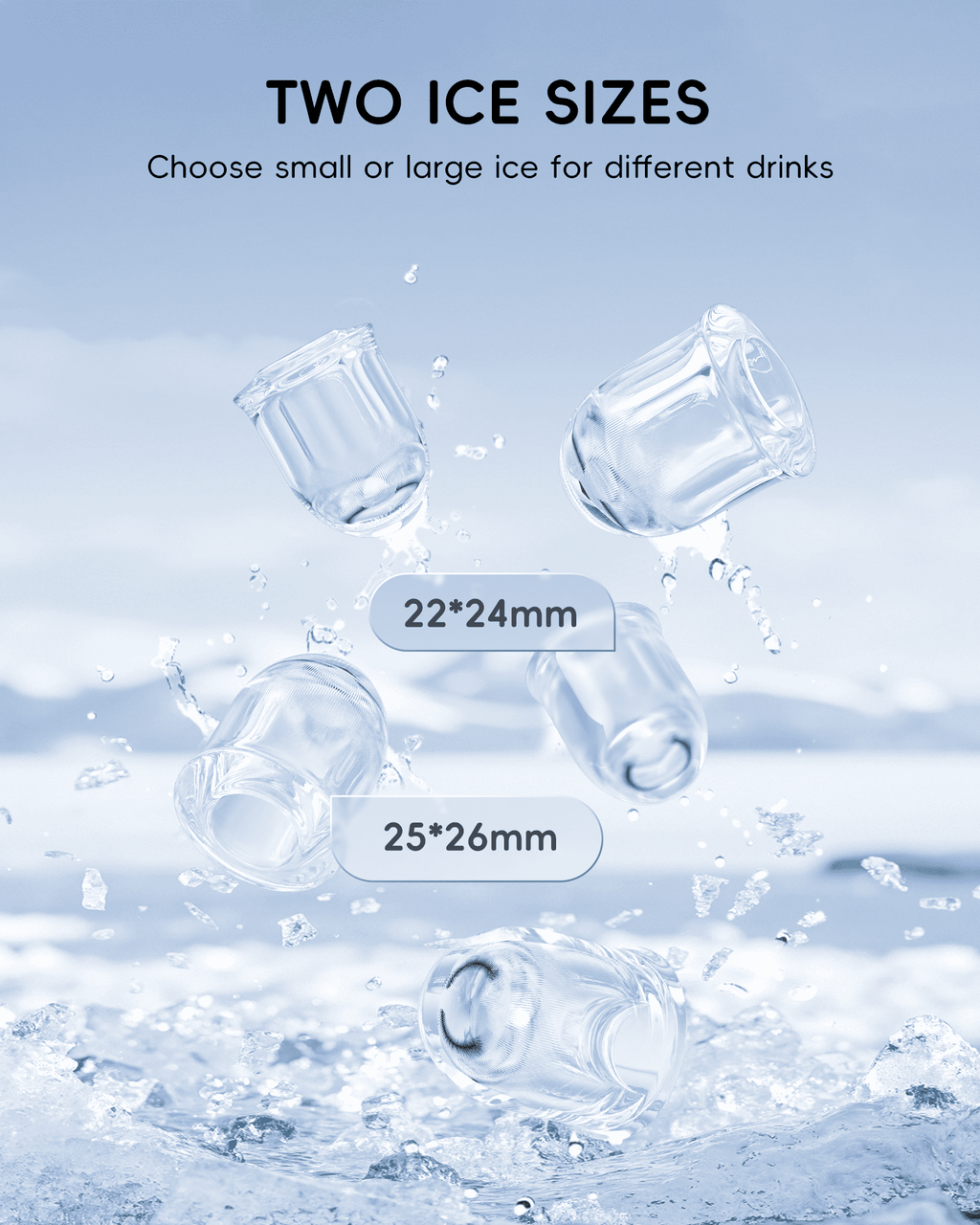 Ecozy Chillio Countertop Ice Maker, Smart Ice Machine with Full-Color Display Panel and Built-in Lighting, Produces 26lbs/24H, Dual-Layer Insulation