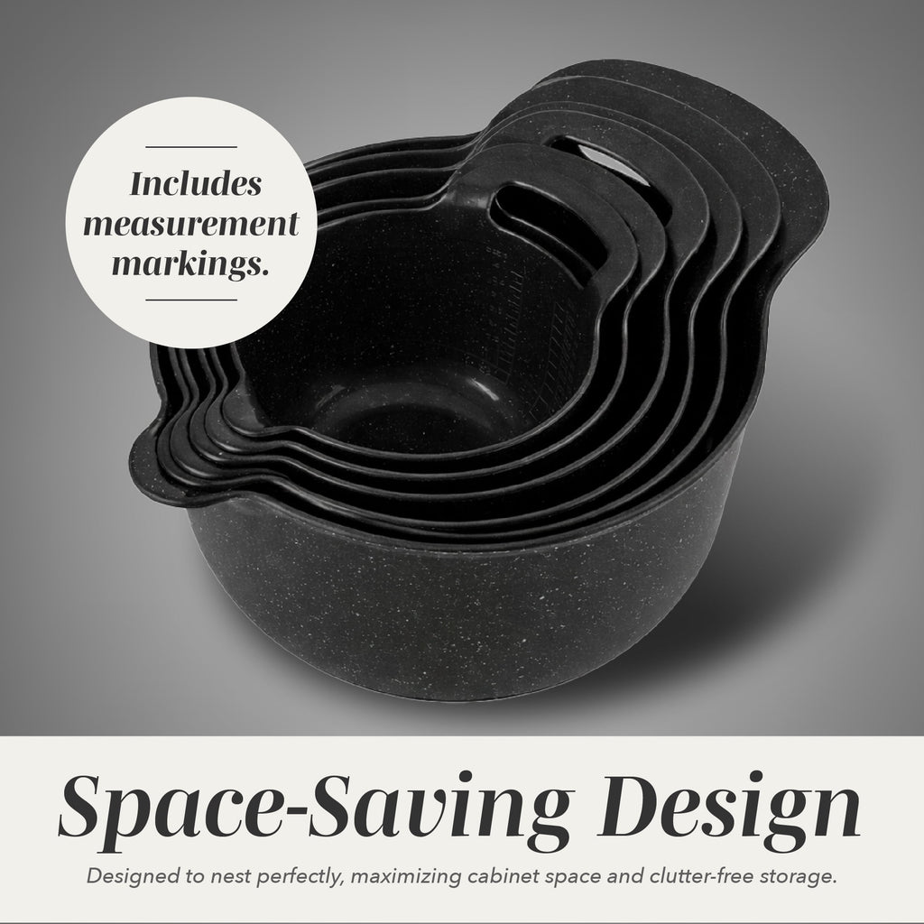 COOK WITH COLOR Mixing Bowls Set, 4-Piece Non-Slip Mixing Bowls with Pour Spouts & Handles, Black Speckled