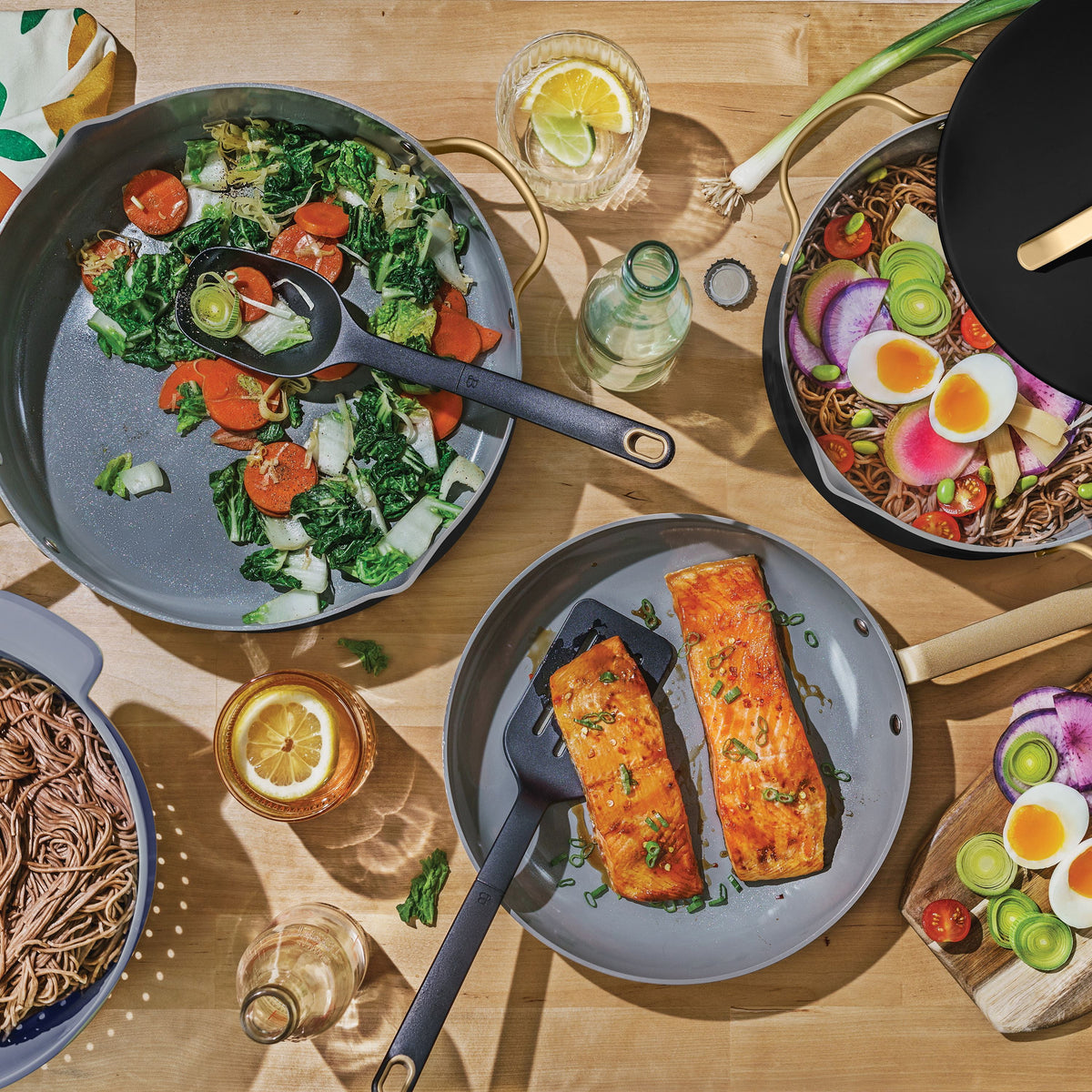 Beautiful 12-Piece Cookware Set, Pots and Pans with Strainer Lids and EverGood Ceramic Nonstick Coating, White Icing by Drew Barrymore