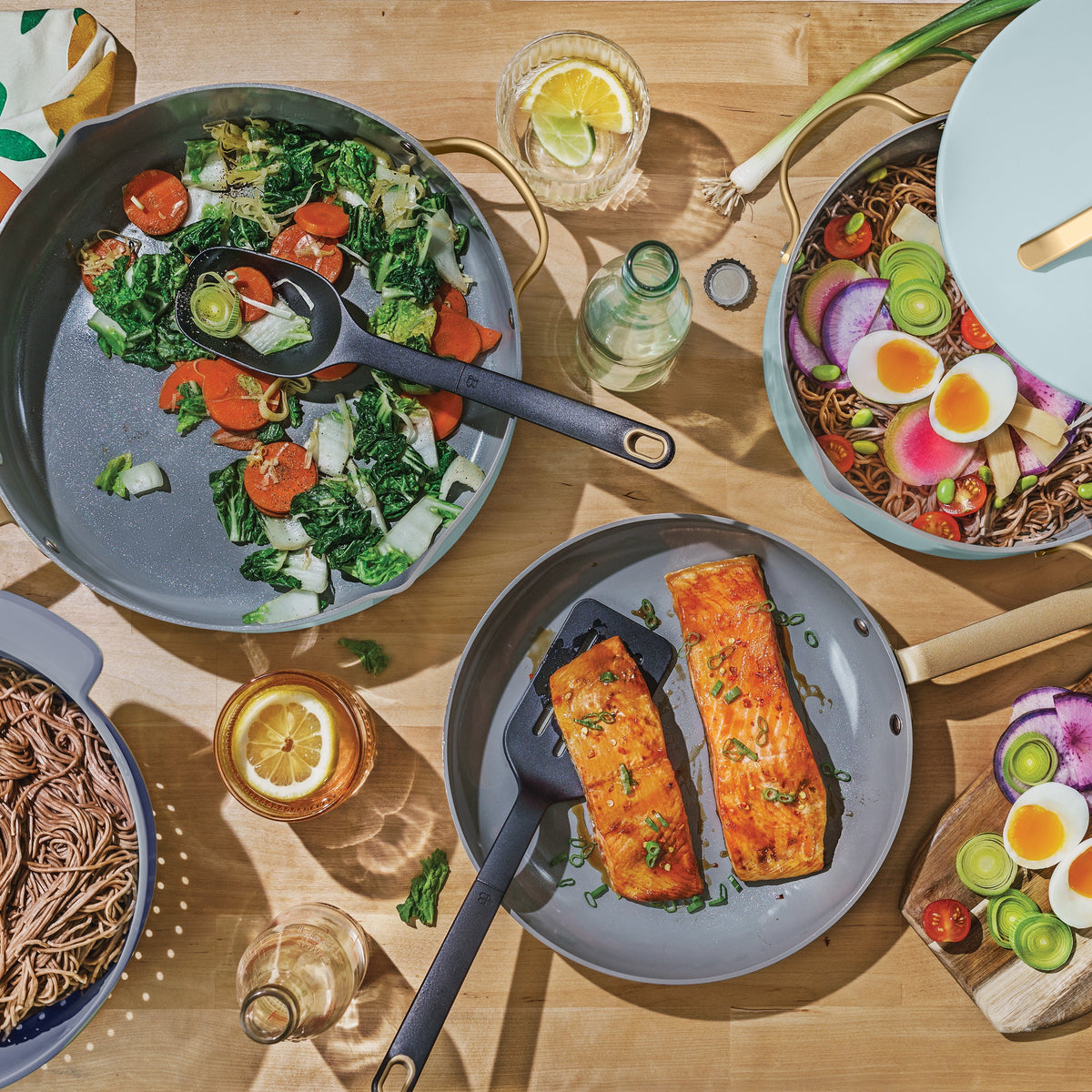 Beautiful 12-Piece Cookware Set, Pots and Pans with Strainer Lids and EverGood Ceramic Nonstick Coating, White Icing by Drew Barrymore