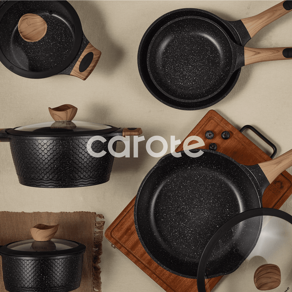 CAROTE 19-Piece Ceramic Pots and Pans Set, Nonstick Cookware Set with Lids, Induction Compatible, Oatmeal
