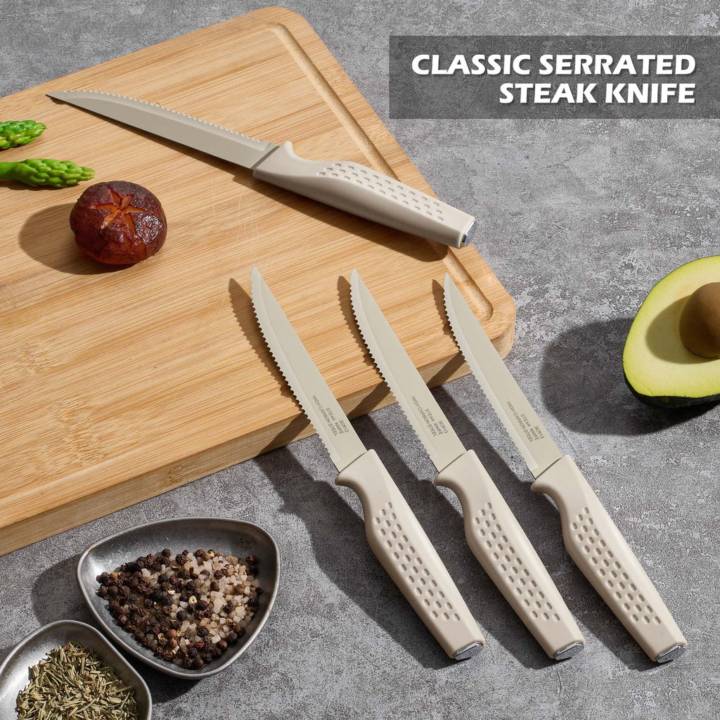 Vesteel Knife Block Set for Kitchen, 15-Piece High Carbon Stainless Steel Knives Set with Ergonomic Handle, Ultra-sharp & Rust Resistant, Walnut Brown