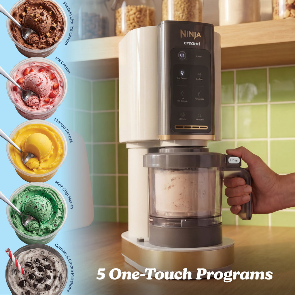 Ninja CREAMi Ice Cream Maker, for Mix-ins, Milkshakes, Sorbet, 5 One-Touch Programs, (2) 16 Oz Pint Containers & Lids, NC300WH White