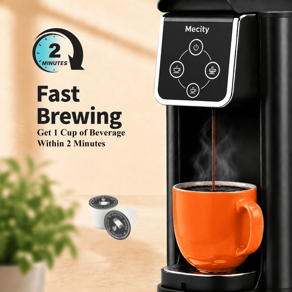 Mecity Coffee Maker 3 in 1 Single Serve Coffee Machine, Compatible with K cup Capsules, Instant Coffee Pot, Tea maker, 6,8,10 Oz Cup, Removable 50 Oz Water Reservoir, 120V 1150W, Black