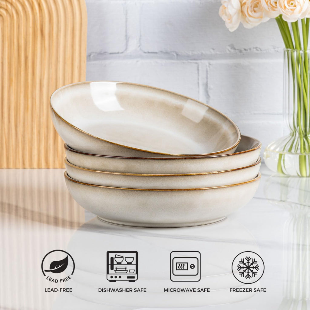 AmorArc 8.5'' Large Ceramic Pasta Bowls Set, 36oz Stoneware Bowls Set of 6 for Kitchen, Reavtive Glaze Bowls-Microwave,Dishwasher Safe for Pasta,Salad,Oatmeal-Ceylon Blue