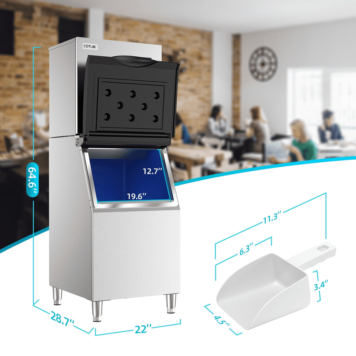 OUTBID Split Commercial Ice Maker Machine 600LBS/24H with 350lbs Ice Bin, Nugget Ice Makers Commercial, Clear Cube Pellet Ice Maker, Fast Ice Maker Ice-Ready in 8-15mins
