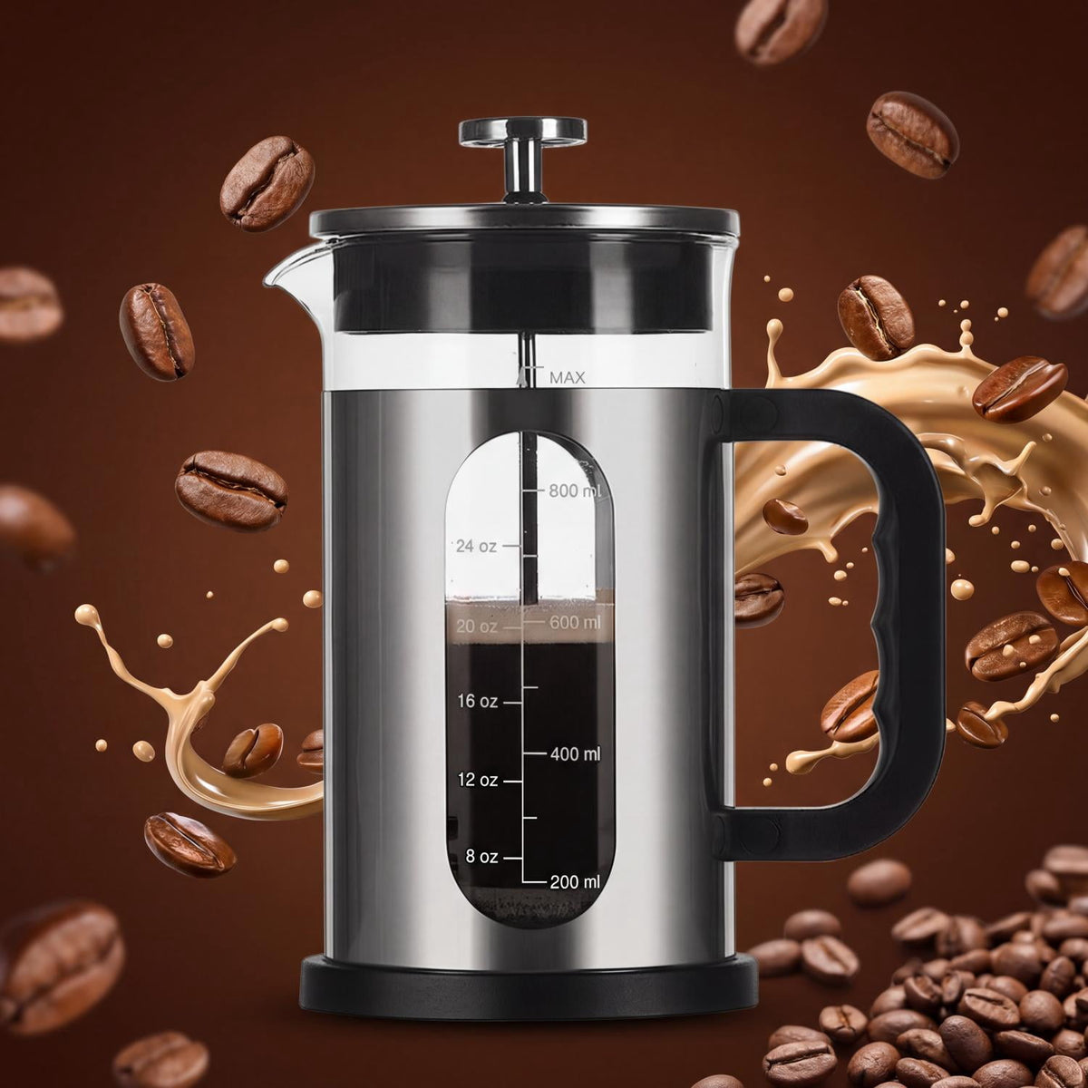 Glass French Press Coffee Maker, 304 Stainless Steel Heat Resistant Durable, Borosilicate Glass Coffee Press, 34oz