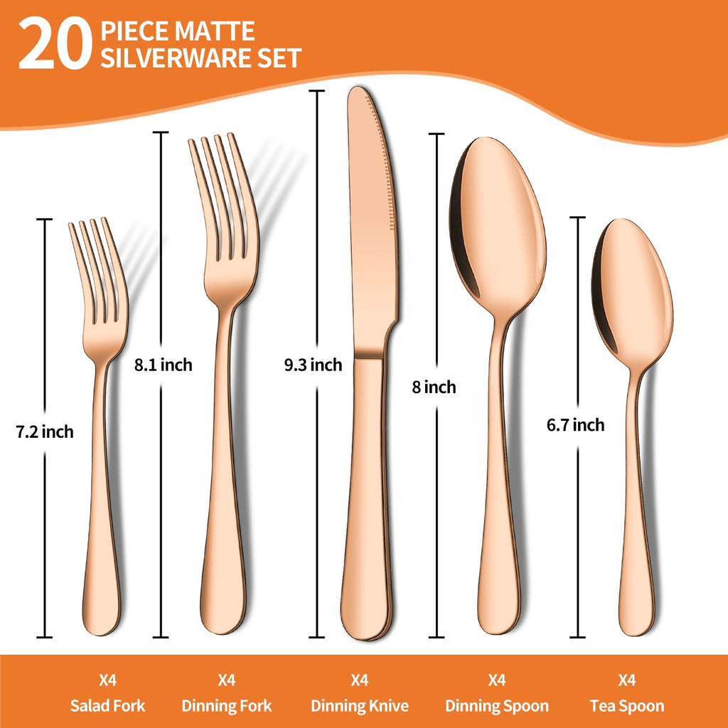 20 Piece Silverware Set, ENLOY Stainless Steel Solid Flatware Cutlery for 4, Modern & Elegant Design, High Quality Gift