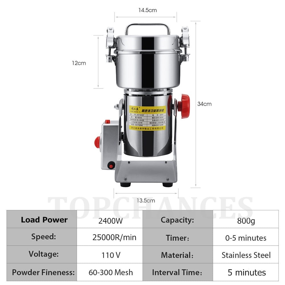 TOPCHANCES 2500g Commercial Spice Grinder Electric Herb Grain Mill Grinder 4200W High Speed Pulverizer