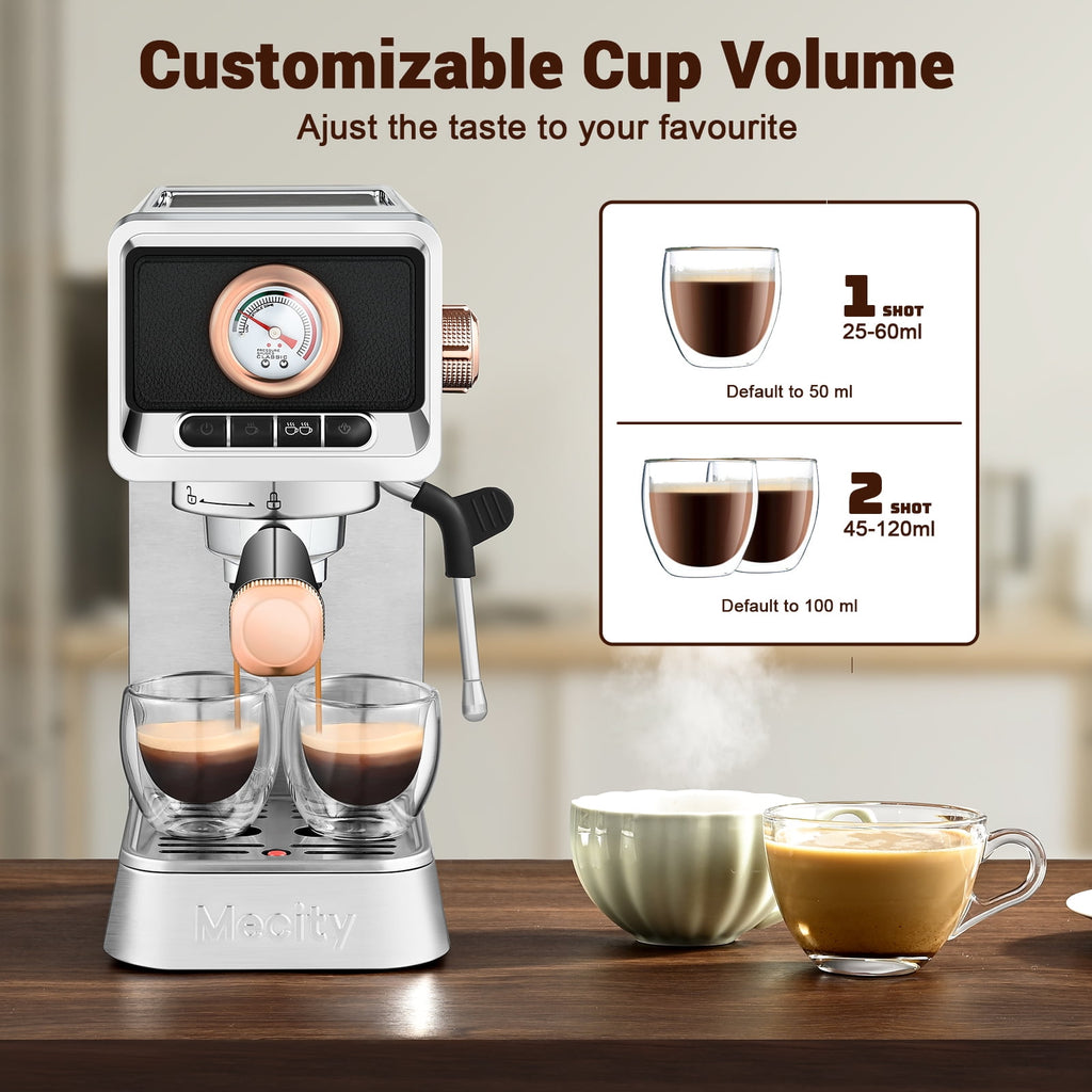 Mecity Espresso Machine with Steam Wand, 20 Bar Pressure, Stainless Steel
